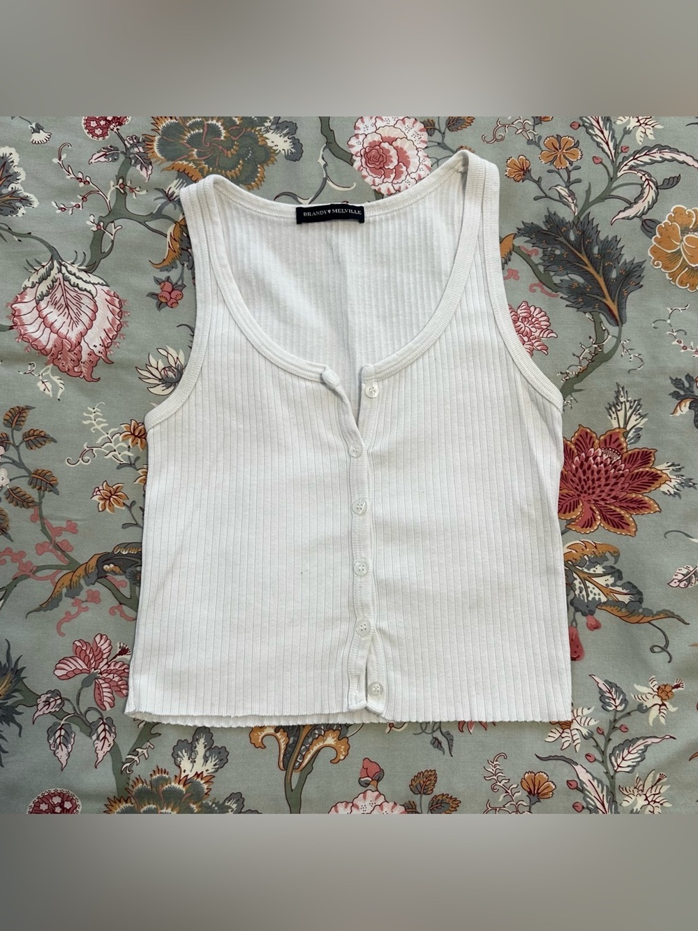 Brandy Melville White Ribbed Button-Up Tank